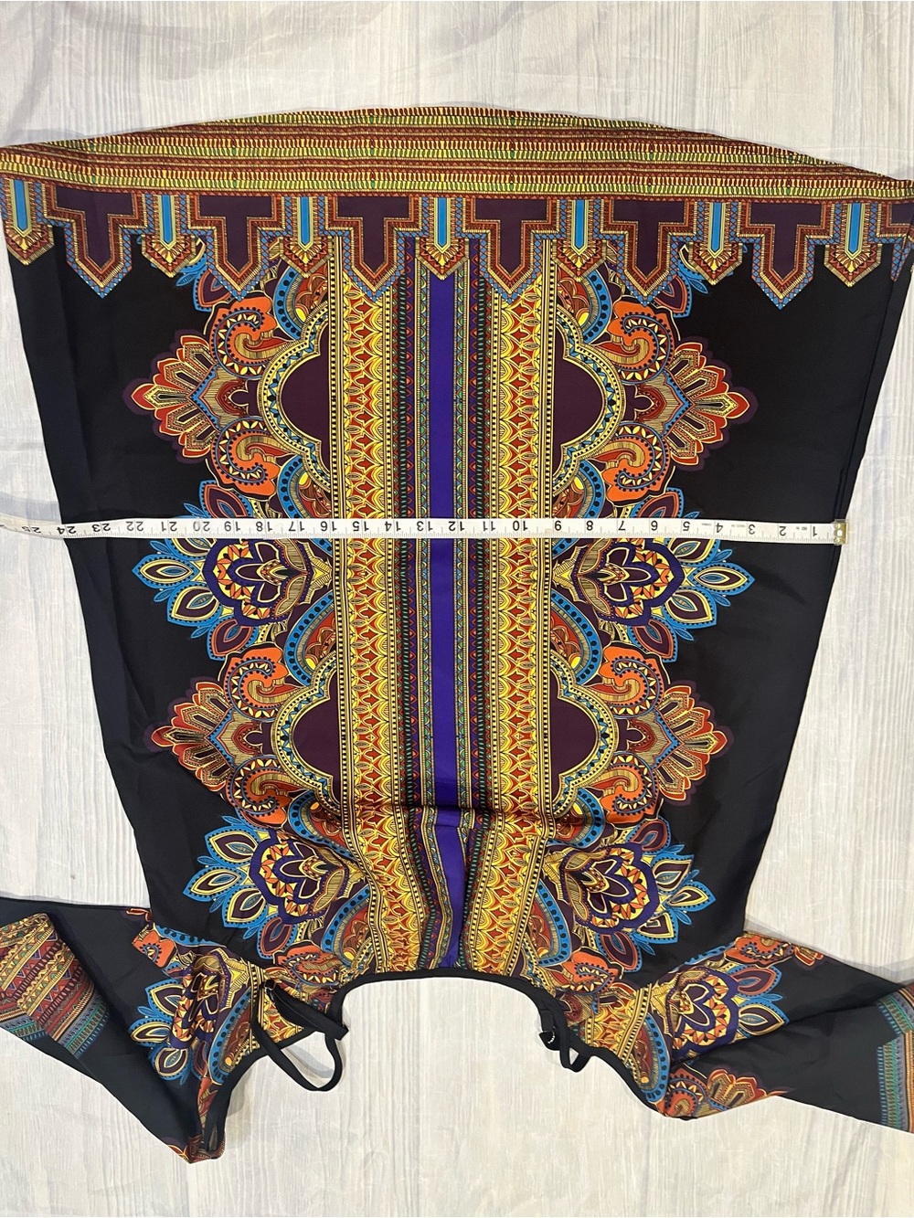 Boho Off-Shoulder Tunic Dress - Black with Multicolor Tribal Print - Picture 8 of 8